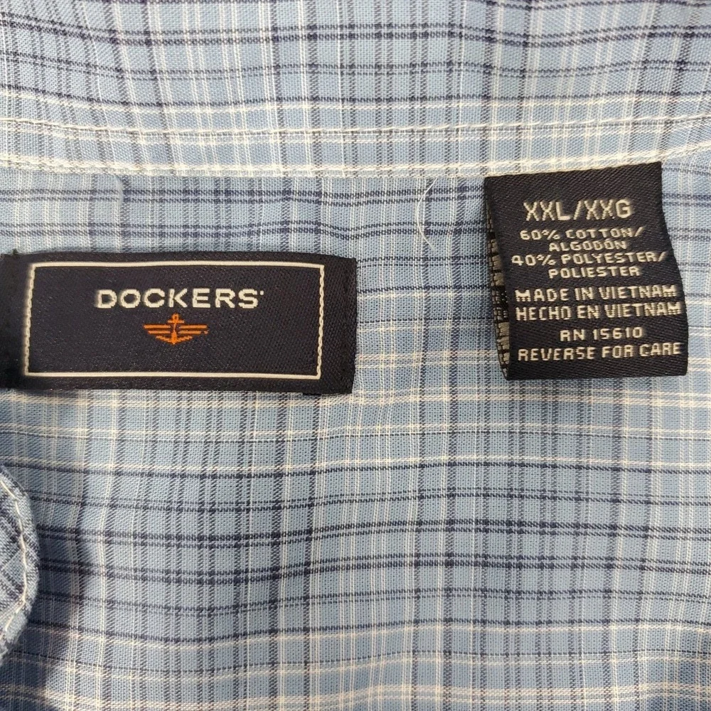 Dockers Mens XXL Blue White Plaid Short Sleeve Button Down Shirt Cotton Blend - Picture 4 of 8